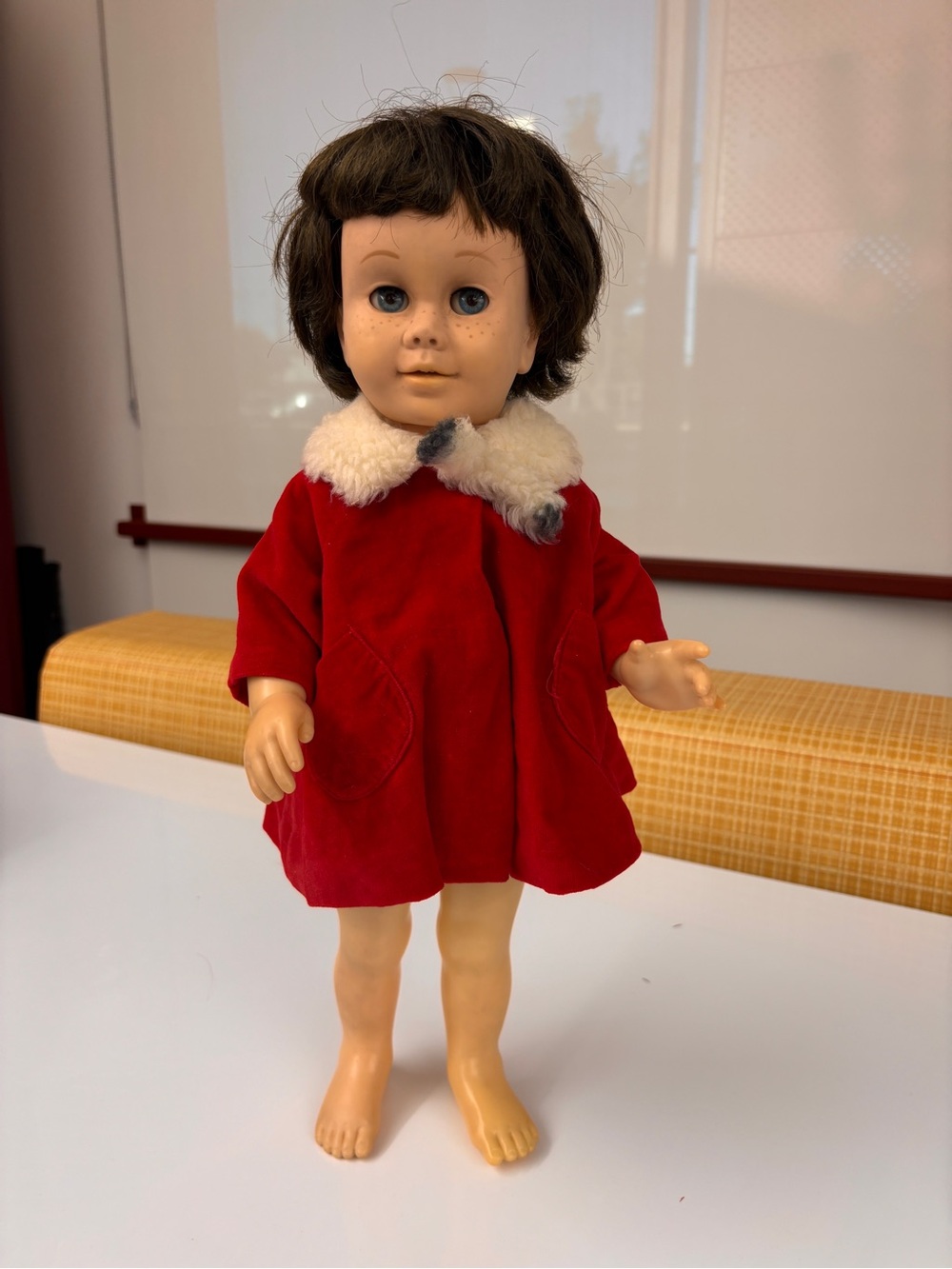 Mattel Red Coat Doll with Faux Fur Collar
